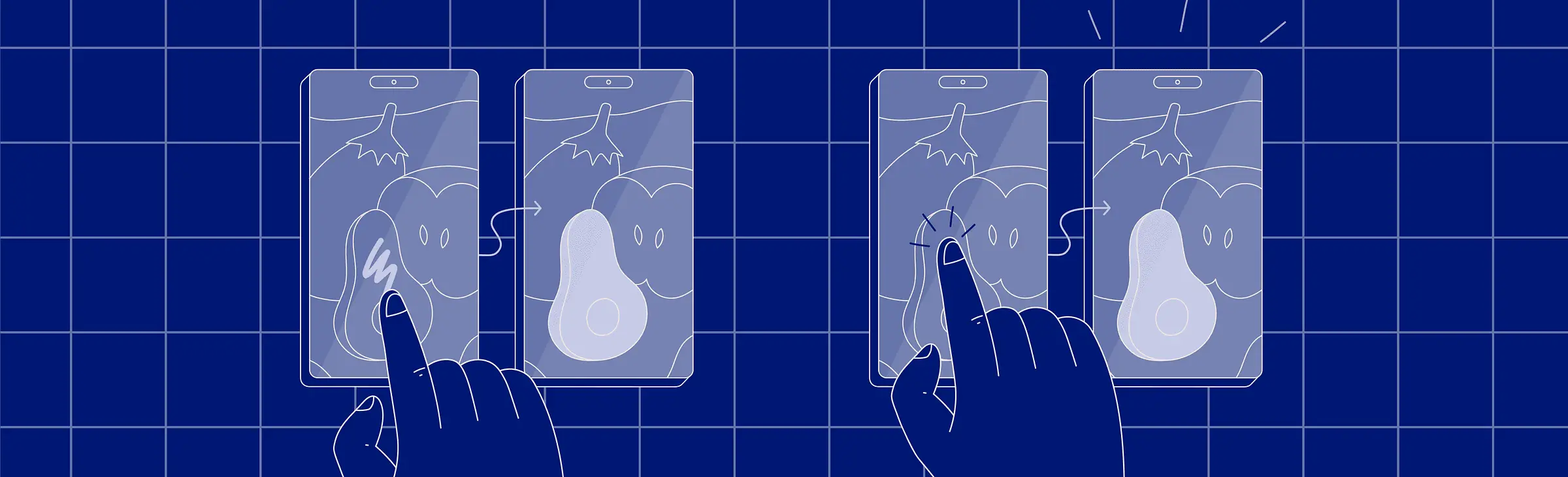Phone mockups showing an object being erased from an image by tapping the screen